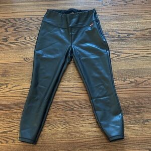Sweaty Betty Faux Leather Lined 7/8 Length Black Leggings, Size Medium